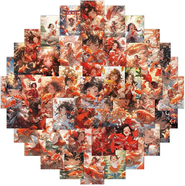 60 Stück Koi Karpfen Anime Mädchen wasserfeste Graffiti Aufkleber in Multicolour von BulingBulingStickers Shop - Bild 1