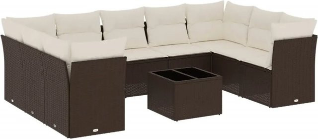 vidaXL 10-tlg. Garten-Sofagarnitur aus Poly-Rattan in Braun mit Tisch und Kissen inklusive Stauraum - Bild 1