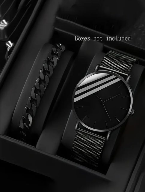 CMK Armbanduhr Quarz, Messing, rund, Schwarz, Milanaise, Herren, Armband-Set - Bild 1