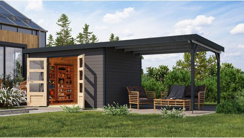 KARIBU Gartenhaus Haby 7 B aus Fichtenholz mit Pultdach, grau, B/H/T: 693,5 x 219 x 240 cm - Bild 1