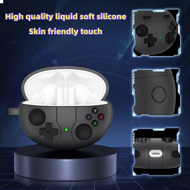 Schutzhülle im Spielkonsolen-Design für Huawei Freebuds 5i und 6i aus Flüssigsilikon in Grau - Bild 1