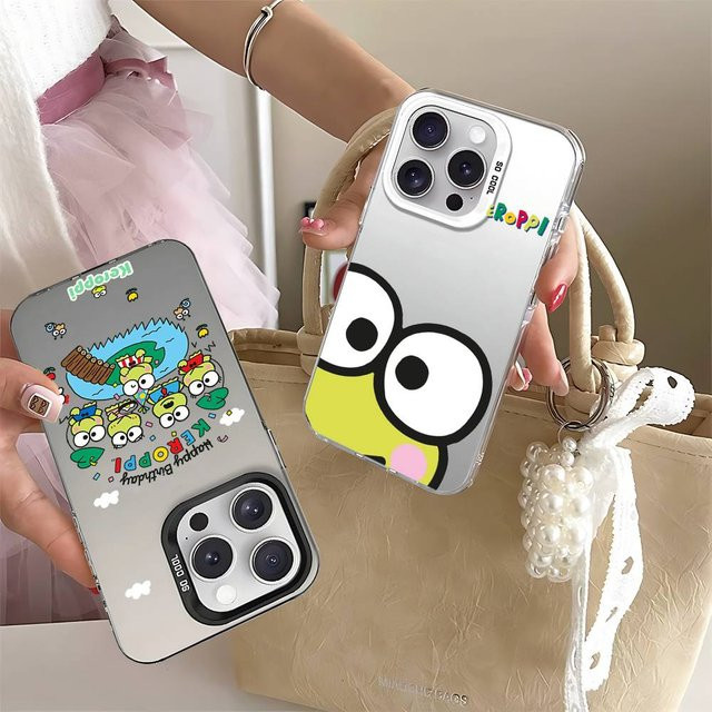 Mesuca K-Keroppi Handyhülle mit Cartoon-Frosch Design für iPhone 17 16 15 14 13 12 11 Pro Max Plus, Stoßfest, Silber und Mehrfarbig - Bild 1