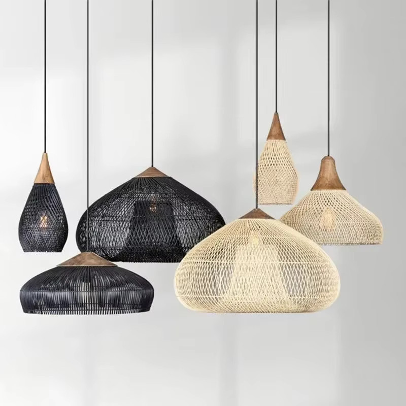 YANKE Pendelleuchte aus Rattan in Beige, handgefertigte ethnische Kuppelleuchte für Esszimmer und Küche - Bild 2