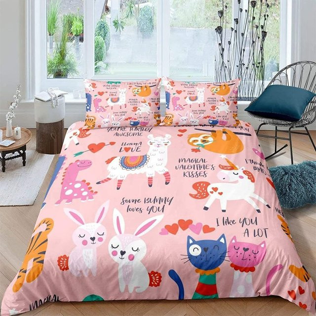 Allbestart Bettwäscheset für Kinder Mädchen Rosa Panda Muster Kawaii Cartoon Tier Design mit Reißverschluss B/H: 135 x 200 cm - Bild 1