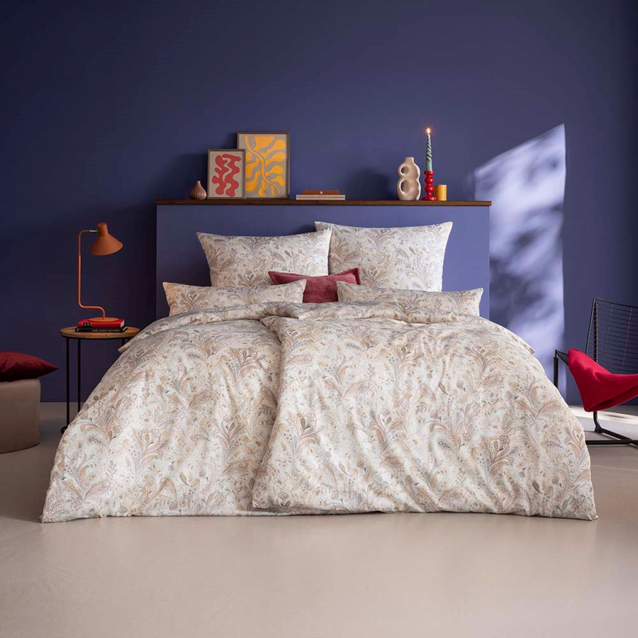 Estella Mako-Satin Bettwäsche Lotte Sand Beige mit floralem Paisley-Blütenmuster, B/H: 200 x 220 cm, Kissen: 80 x 80 cm - Bild 1