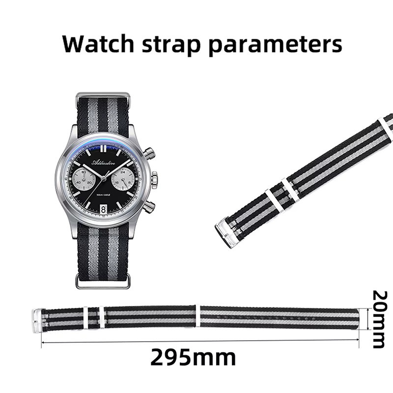 ADDIESDIVE Uhrenarmband Nylon, Edelstahl, 20 mm, Herren, Schwarz, Grün - Bild 2
