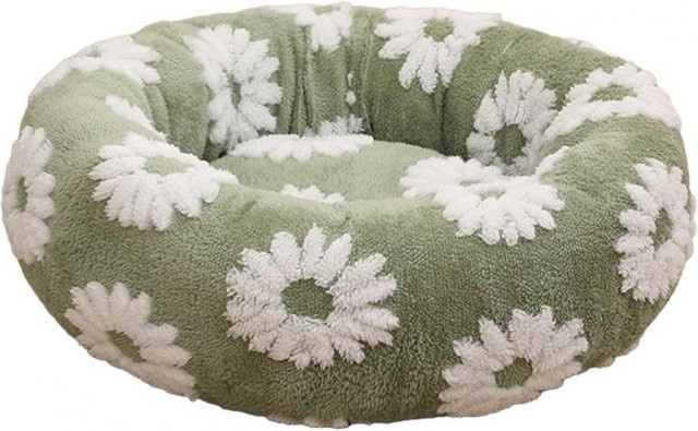 Gemütliches Donut Haustiernest von Pet Products My für Katzen und kleine Hunde, Plüsch in Grün mit rutschfestem Boden, Durchmesser: 50 cm - Bild 1
