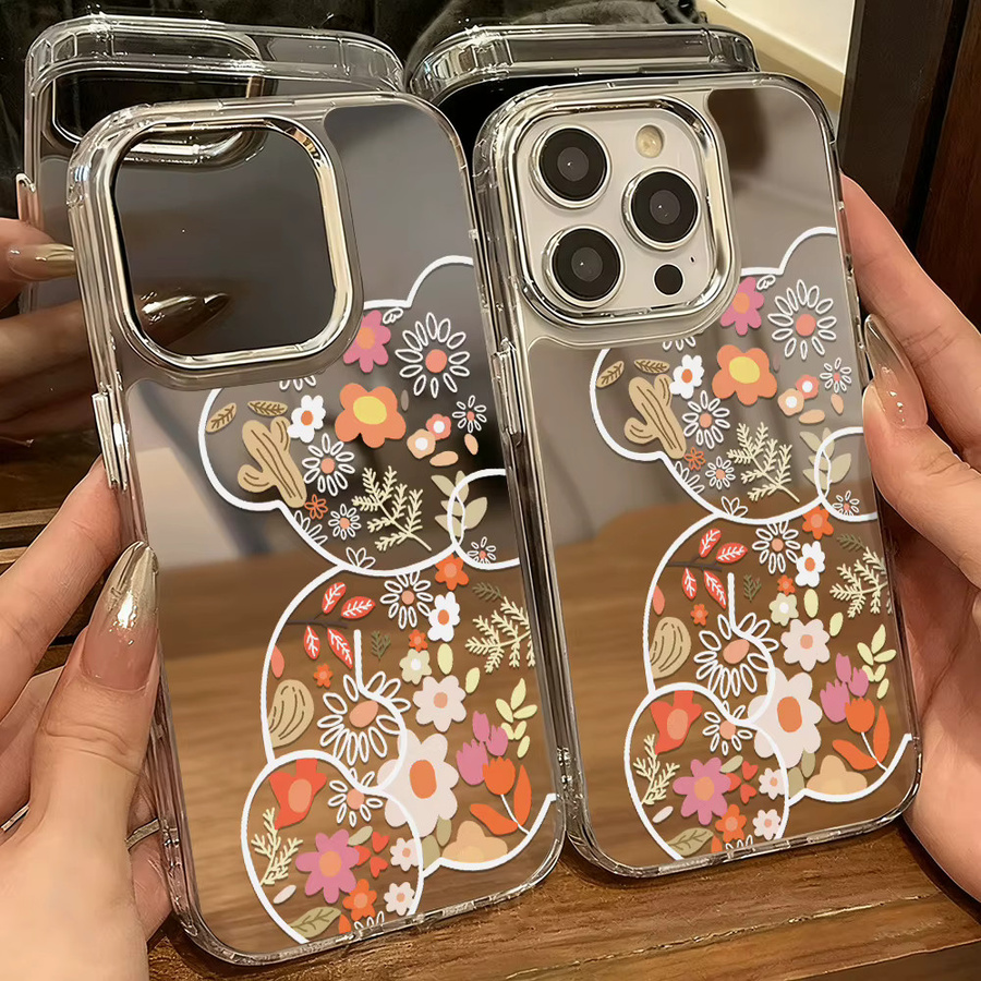 Luxus Make-Up Spiegel Handyhülle mit Blumenmuster für Apple iPhone 17 Pro Max, 16, 15, 14, 13, 12 und Air in Multicolour - Bild 3