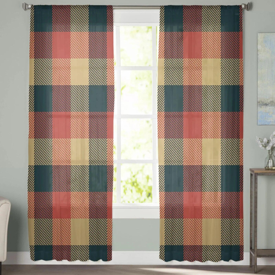 Transparenter Tüllvorhang von Your Warm Home in Rot mit kariertem Design, Breite: 135 cm, Höhe: 114 cm - Bild 4