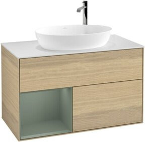 V&B Waschtischunterschrank Finion 100 Wandbeleuchtung in Weiß und Eiche lackiert B/T/H: 100 x 50,1 x 50,1 cm - Bild 1
