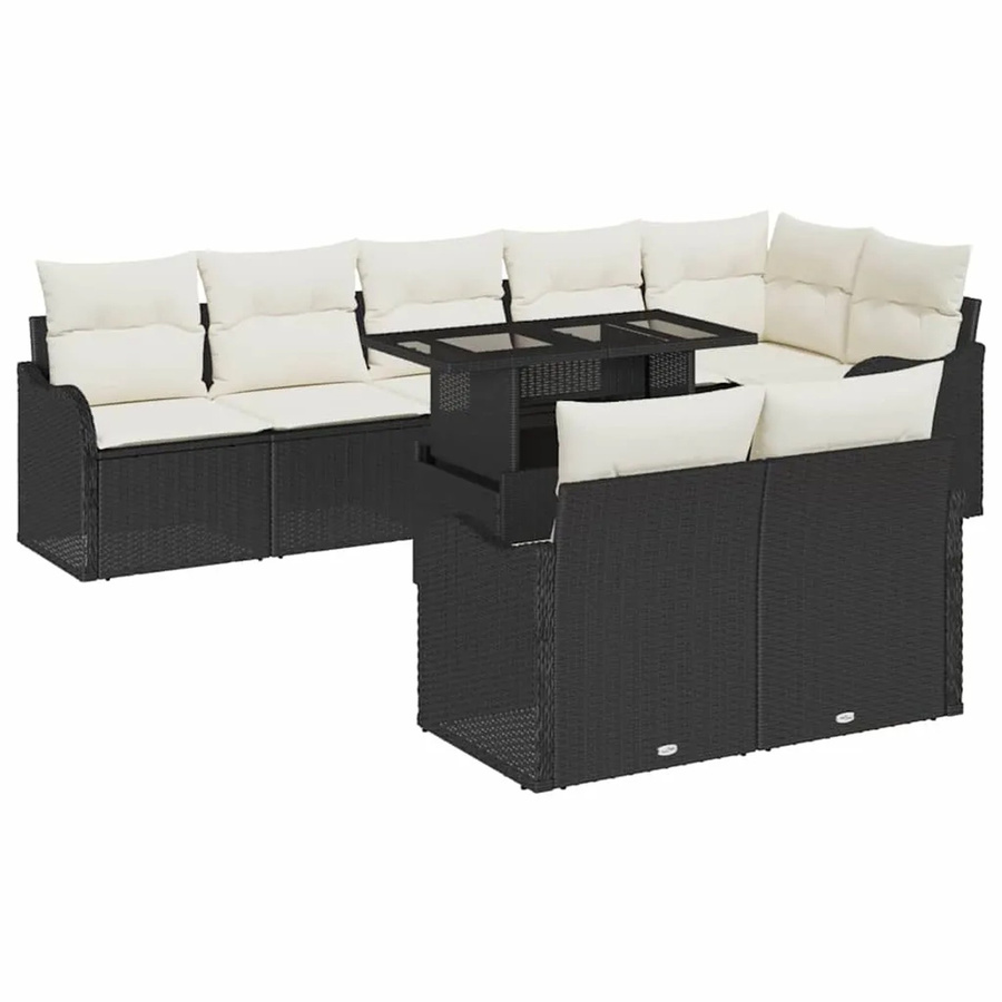 vidaXL Garten-Sofa-Set aus Poly Rattan mit 9 Teilen und Kissen in Schwarz-Creme - Bild 2