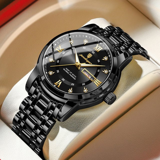 POEDAGAR Armbanduhr Edelstahl, Quarz, Schwarz, Herren - Bild 1