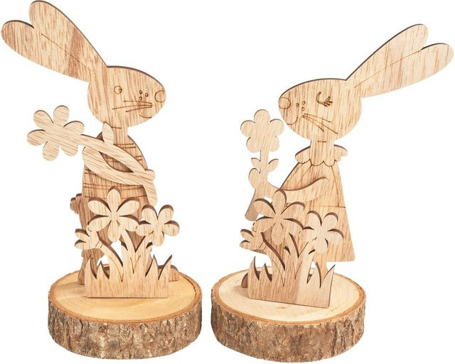VBS Holz-Steckmotive Hase Bugs und Bea auf Rindenscheibe, Beige, Ostern Deko - Bild 1
