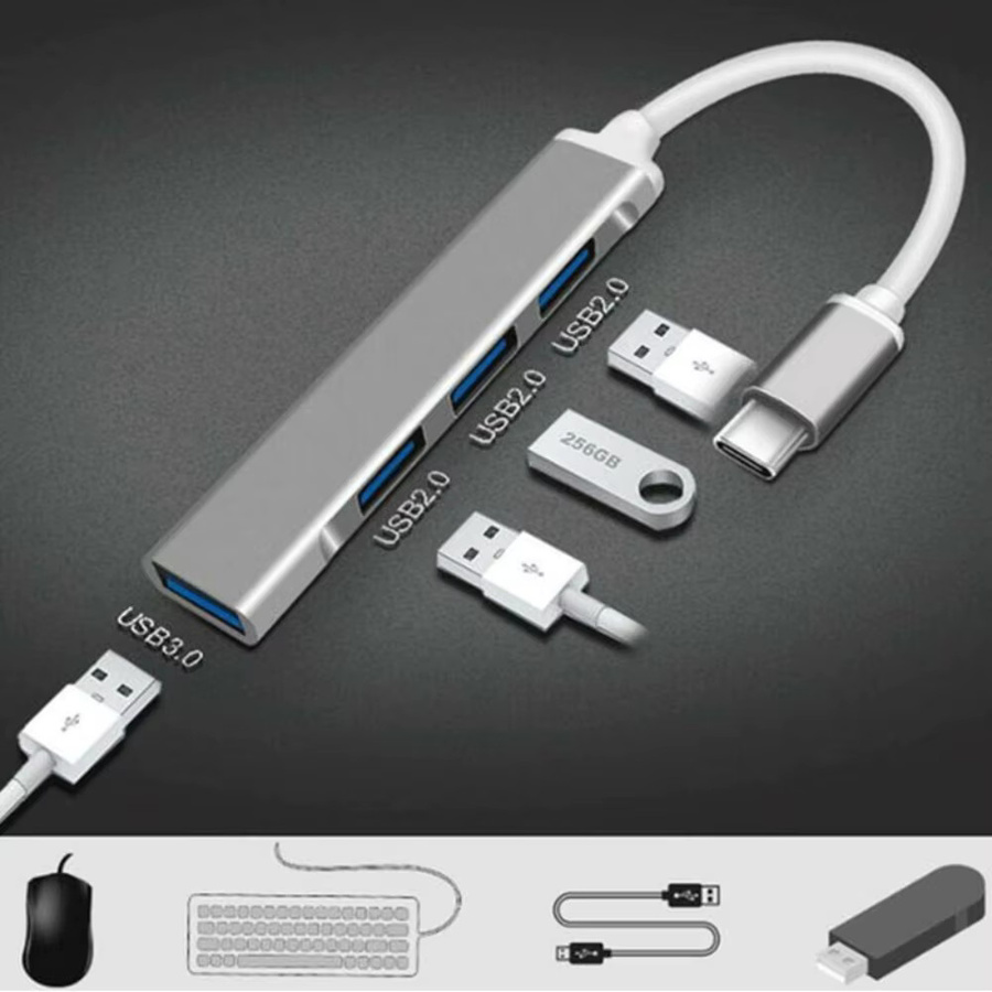 USB-C-Hub 4-Port-Adapter in Silber für MacBook, Laptop, PC, Telefon und Tablet - Bild 4