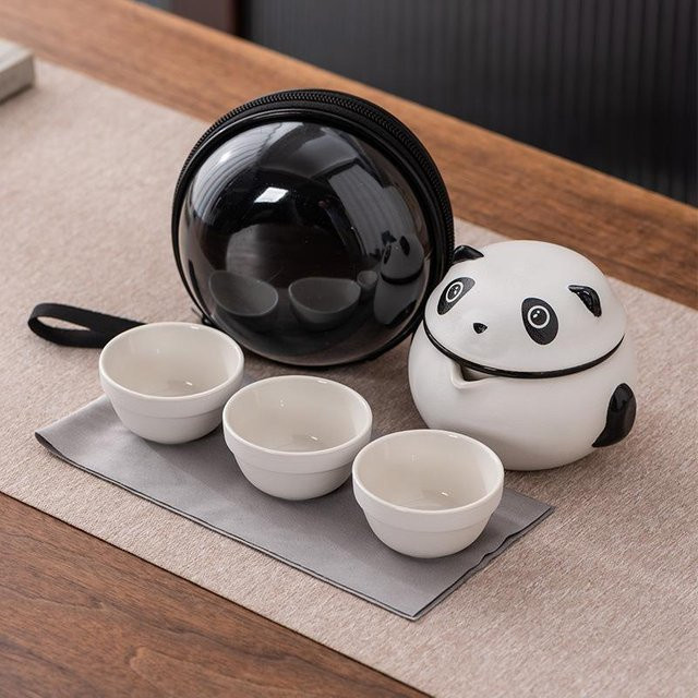Baifenbai Home Furnishing Keramik Tee-Set Panda Design in Weiß mit Teekanne und drei Tassen in Geschenkbox - Bild 1