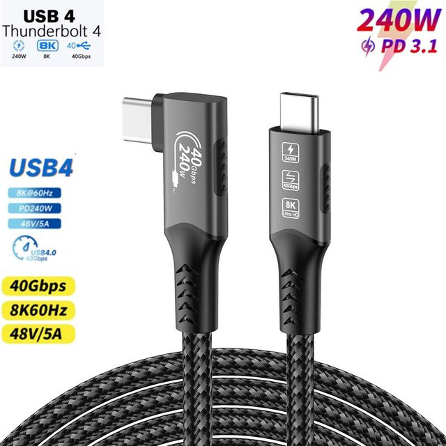 FDBOY USB4 USB-C auf USB-C Kabel in Schwarz mit 8K@60Hz, 40Gbps und PD240W Schnellladung, kompatibel mit Thunderbolt 4, iPhone 16/15, iPad und Macbook - Bild 1