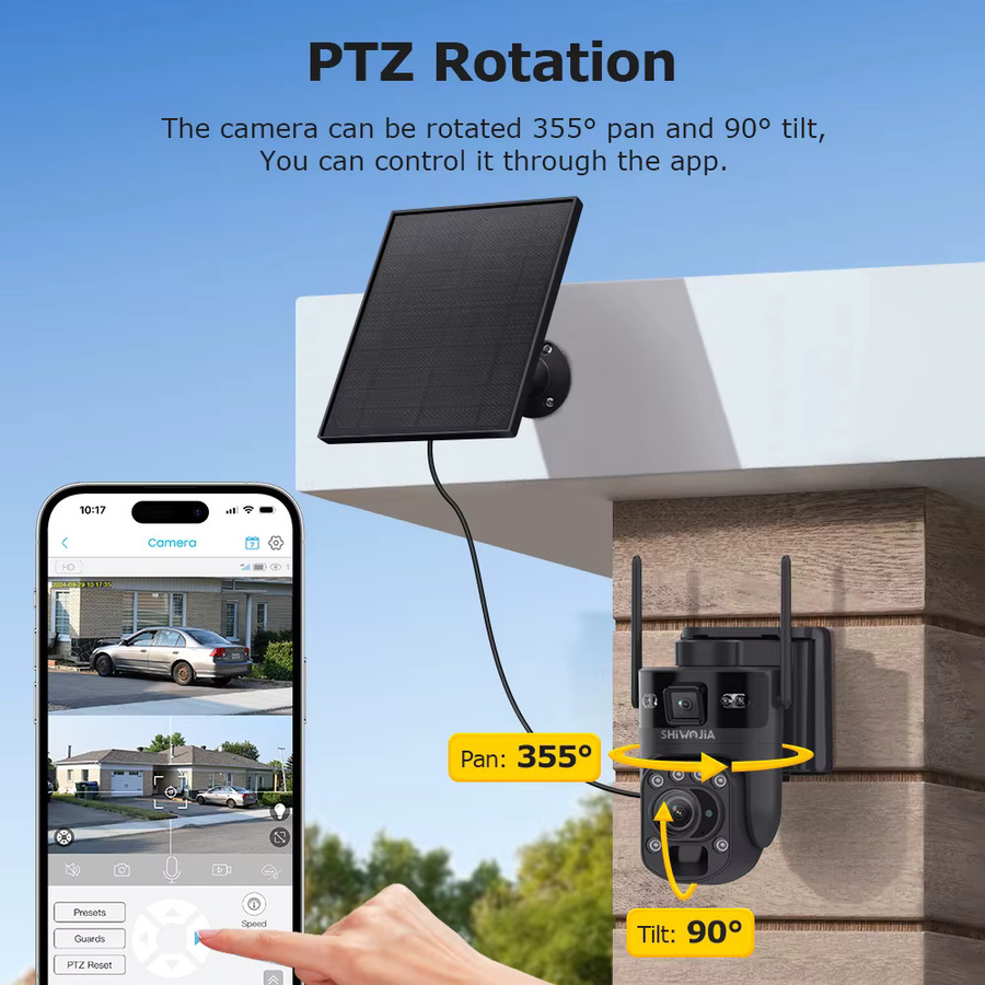 SHIWOJIA 6K 12MP Solar-Überwachungskamera mit 4G SIM und WIFI, PTZ IP-Kamera mit 60X Zoom, 360 Grad Sicht, PIR Bewegungserkennung und Human Tracking, Farbe: Schwarz - Bild 6