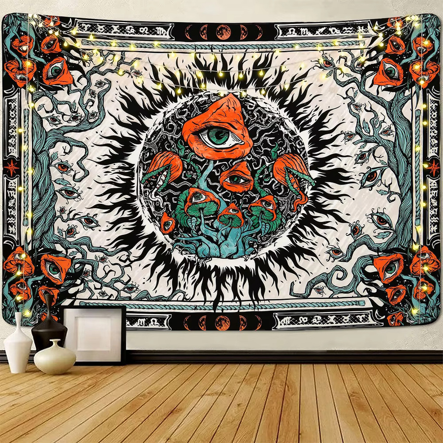 VIKAMA Bohemian Wandteppich mit psychedelischem Augen-Sonnenpilz-Design in Multicolour, Wandbehang mit floralem und abstraktem Muster, B/H: 60 x 40 cm - Bild 2