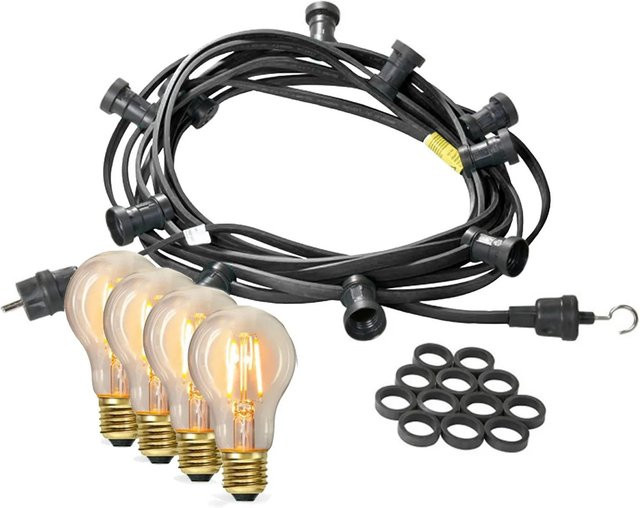 Satisfire Illu Partylichterkette Schwarz mit 40 LED Filament Glühbirnen, Warmweiß, 40 m Länge, IP44 wetterfest für Biergarten und Terrasse - Bild 1