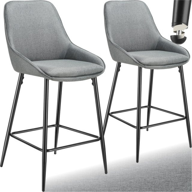 tectake Siera Thekenstuhl 2er Set, gepolstert mit Rückenlehne und Fußstütze, Webstoff Grau Schwarz, B/T/H: 49 x 54 x 100 cm - Bild 1