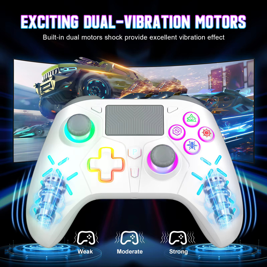 GAMROMBO Wireless Gamepad mit RGB Turbo, Dual Vibration und 6-Achsen-Gyro für PlayStation 5, PS4, PC, iOS und Nintendo Switch in Schwarz oder Weiß - Bild 3