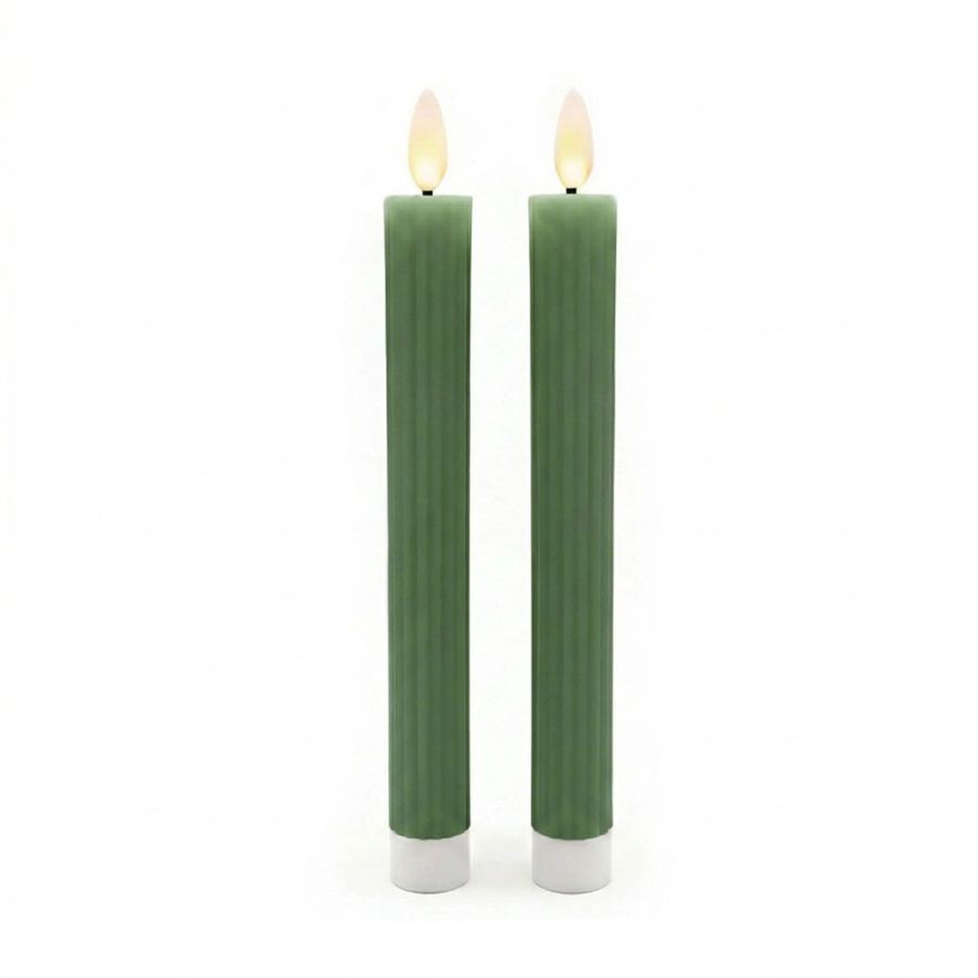 Relaxdays LED Stabkerzen 2er Set aus Echtwachs in Khaki mit Timer und Flackereffekt, Höhe: 25 cm, Durchmesser: 2 cm - Bild 2