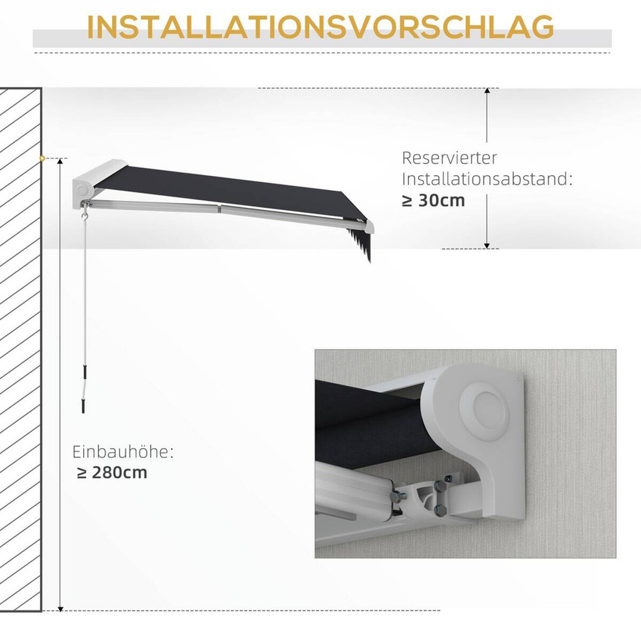 Outsunny Elektrische Gelenkarmmarkise in Grau mit Semi-Cassette aus Aluminium und Polyester, Breite: 250 cm, Höhe: 200 cm, Tiefe: 150 cm - Bild 3