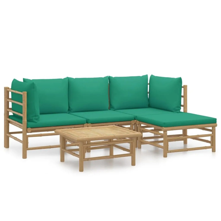 vidaXL 5-tlg Garten-Lounge-Set aus geöltem Bambus mit grünen Kissen Modell 3 - Bild 2