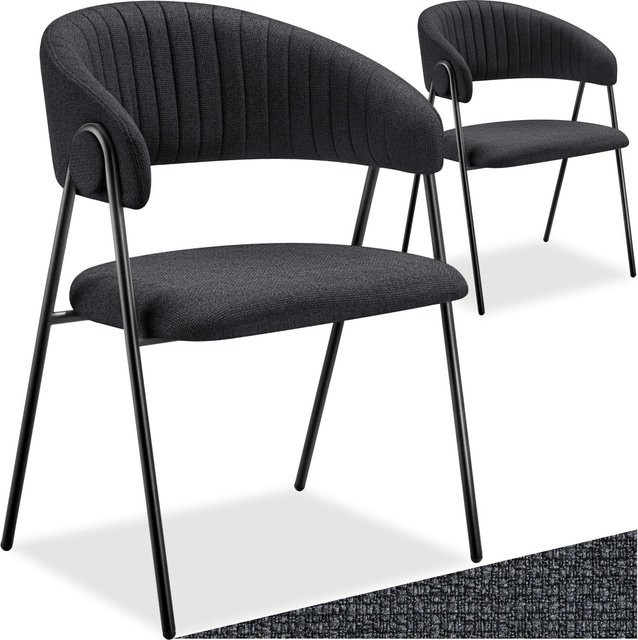 2er Set Tectake Armlehnstühle Bedano aus Webstoff, gepolstert, Schwarz, B/T/H: 58 x 60 x 85 cm - Bild 2