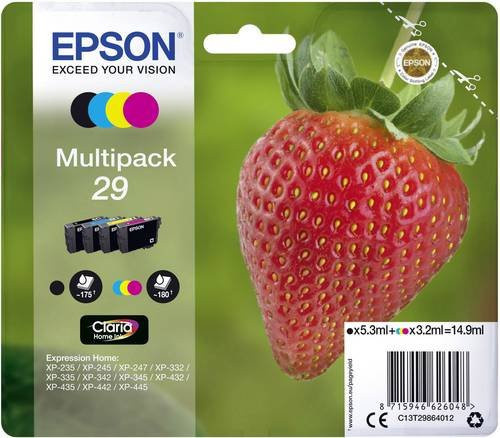 Epson Original Tintenpatronen 29 Multipack CMYK Schwarz, Cyan, Magenta, Gelb C13T29864012 - Bild 1