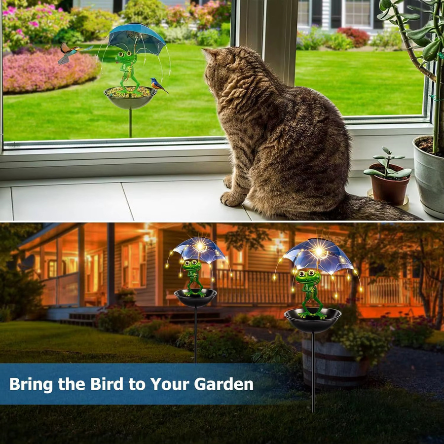 Leclstar Vogelfutterspender mit Solarfrosch und Solarlampe in Grün für Garten und Terrasse - Bild 3