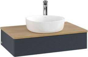 V&B Waschtischunterschrank Antao mit Frontstruktur in Eiche Honig lackiert, B/T/H: 80 x 50 x 19 cm - Bild 1