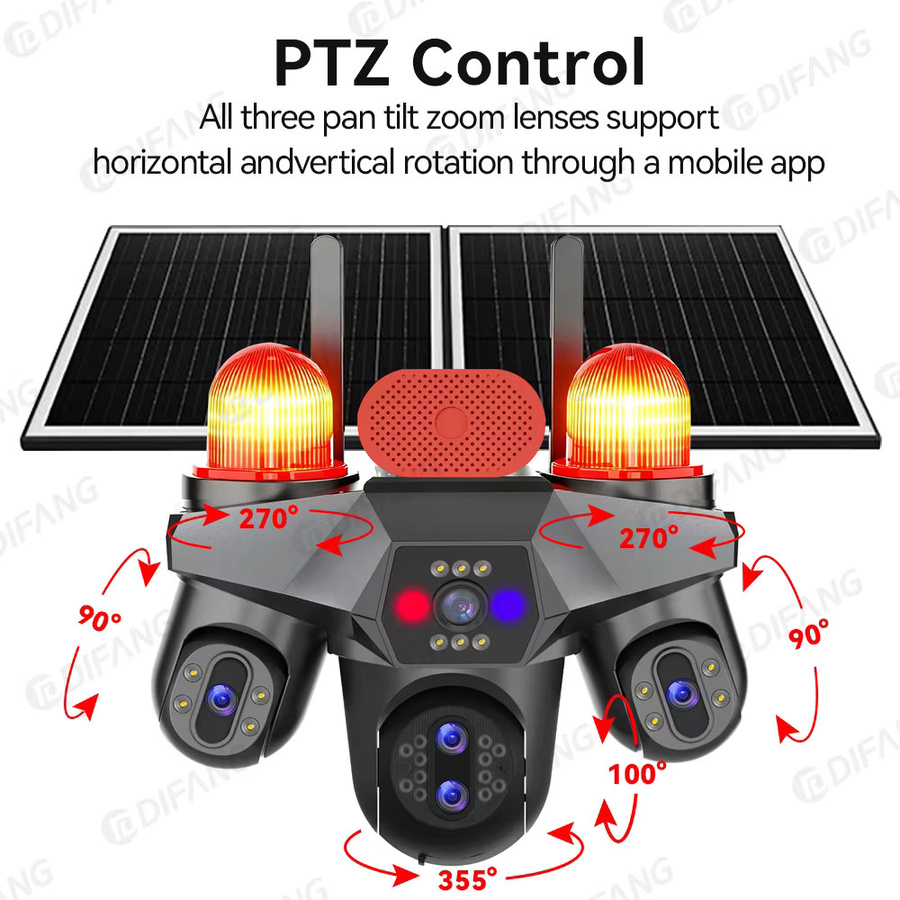 DIFANG 25MP AOV Solar-Kamera mit 5 Linsen und 4 Bildschirmen, 4G SIM Kabelloses PTZ CCTV-Überwachungssystem in Schwarz - Bild 3