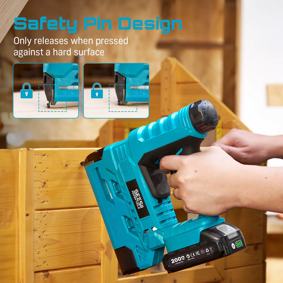 SEESII 2-in-1 Akku-Nagelpistole und Tacker in Blau mit 18 Gauge Brad Nailer und 2.0 Akku für Holzbearbeitung und Möbelrenovierung - Bild 2