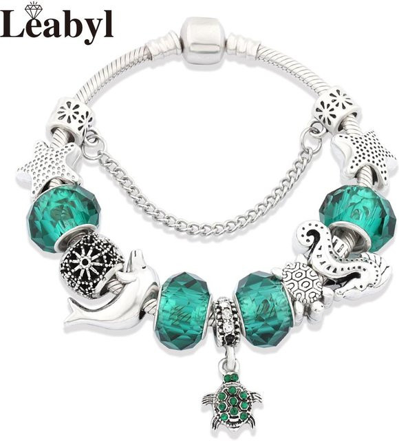 LEABYL Armband, Delphin-Charm, blaues Muranoglas, 20 cm, Unisex - Bild 1