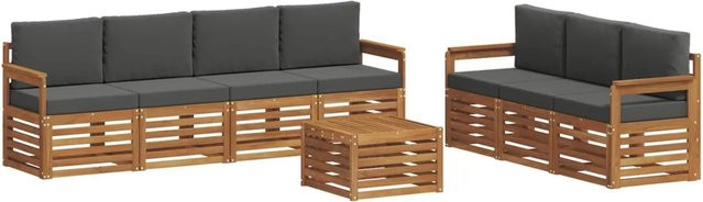 vidaXL Sofagarnitur 8-teilig aus Massivholz Akazie in Natur und Anthrazit mit Tisch und Polstern - Bild 1