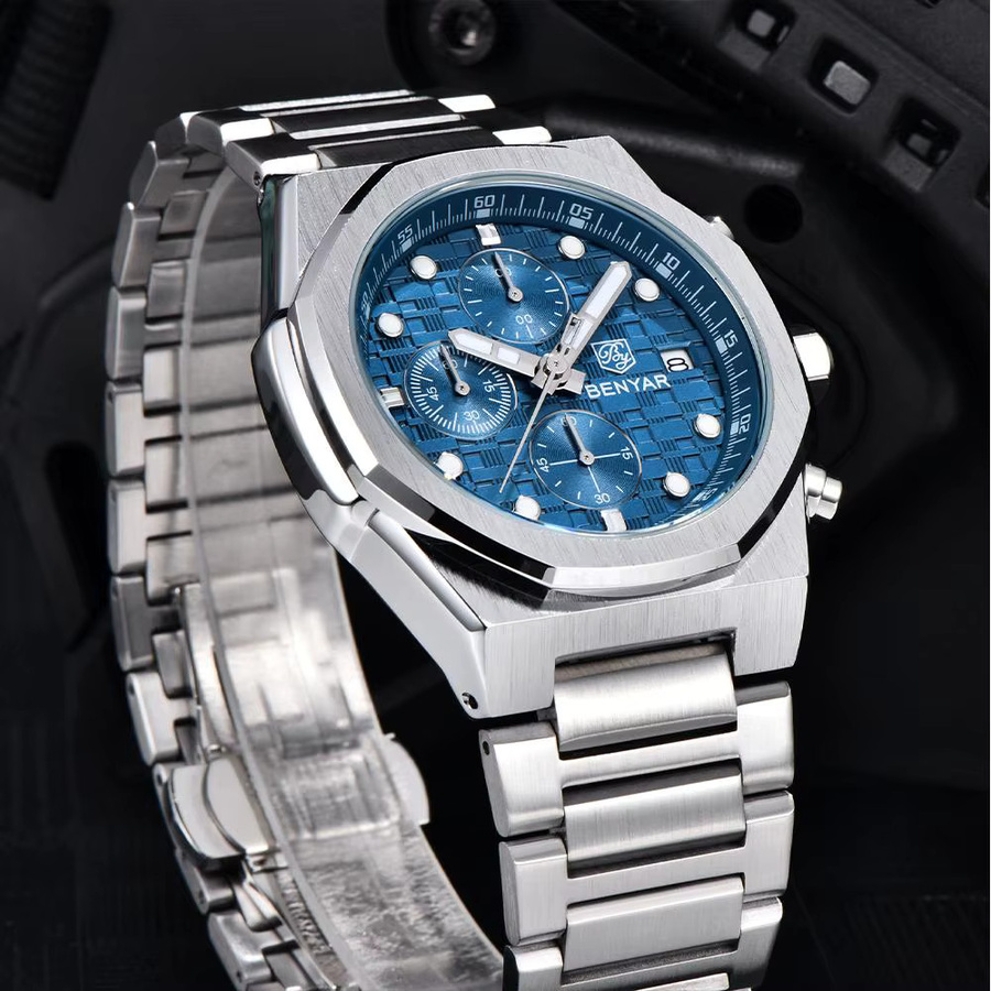 BENYAR Armbanduhr, Quarz, Edelstahl, Blau, Herren - Bild 3