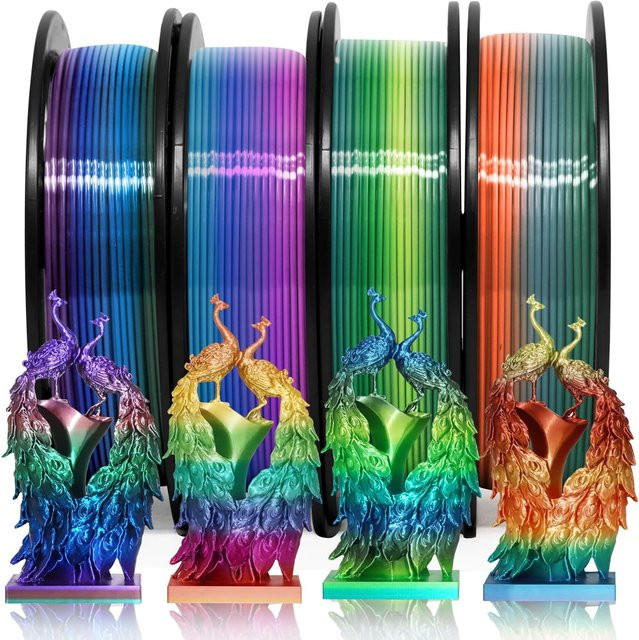 MANLANG 4-in-1 PLA Filament für FDM-3D-Drucker mit seidenglänzendem Regenbogen-Farbwechsel Effekt - Bild 1