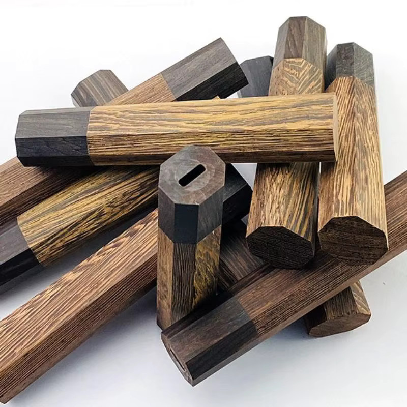 Achteckiger Messergriff aus Wenge- und Ebenholz in Braun für DIY Damastmesser-Griffe - Bild 4