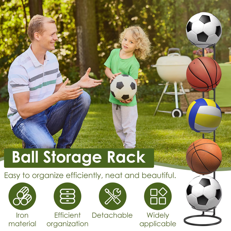 Willstar Basketball Lagerung Rack aus Metall mit 4 bis 5 Schichten für Basketball, Fußball und Volleyball, tragbare vertikale Ballhalterung für Indoor und Outdoor - Bild 3