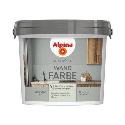 Alpina Wandfarbe Bad & Küche Sturmwolke Grau Matt 2,5 l - Bild 2