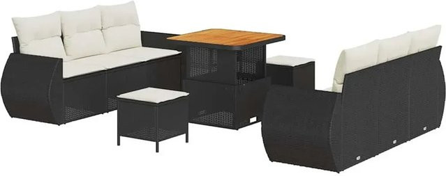 vidaXL Garten-Sofa-Set 9-teilig aus Poly-Rattan und Akazienholz in Schwarz - Bild 1