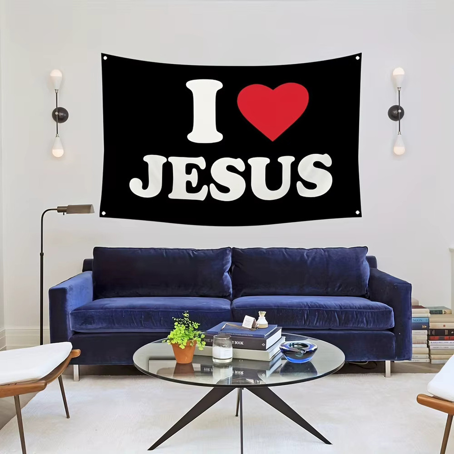 VIKAMA Wandteppich I Love Jesus Buchstabe, dekorative Wanddekoration in Schwarz, B: 90 cm, H: 60 cm - Bild 3