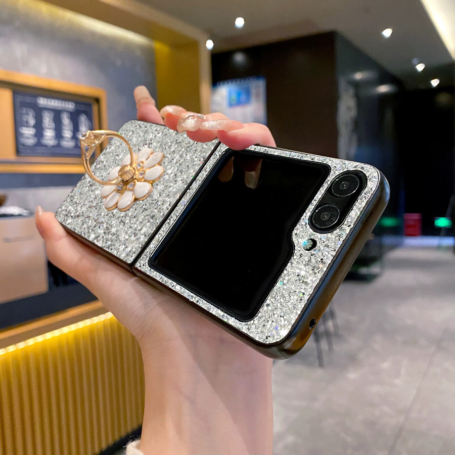 Glitzernde Handyhülle mit Blumenmuster für Samsung Galaxy Z Flip (Modelle 3, 4, 5, 6, 7, 8), stoßfeste Schutzhülle in Multicolour - Bild 2