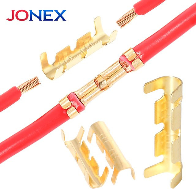 Jonock U-förmiges elektrisches Kabelklemmen-Set aus Messing in Gold mit Schrumpfschlauch für 0,5-1,5 mm² Kabel - Bild 1
