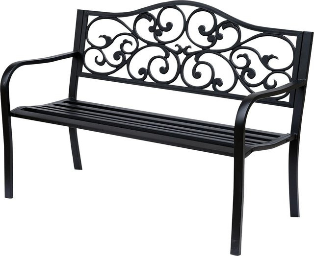 Furnicato 2-Sitzer Gartenbank mit ausziehbarem Tisch und Armlehnen, Schwarz Matt, Metall - Bild 1
