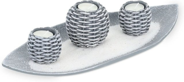Relaxdays Teelichthalter Set in Shabby Look aus MDF, Grau und Weiß, B/T/H: 39 x 16 x 7,5 cm - Bild 1