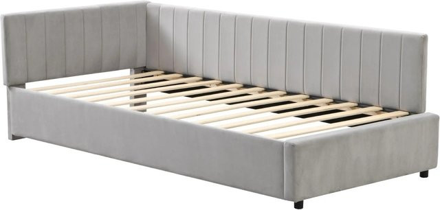 KOMHTOM Gepolstertes Schlafsofa in Grau mit Samtbezug und Lattenrost als Multifunktionsbett - Bild 1