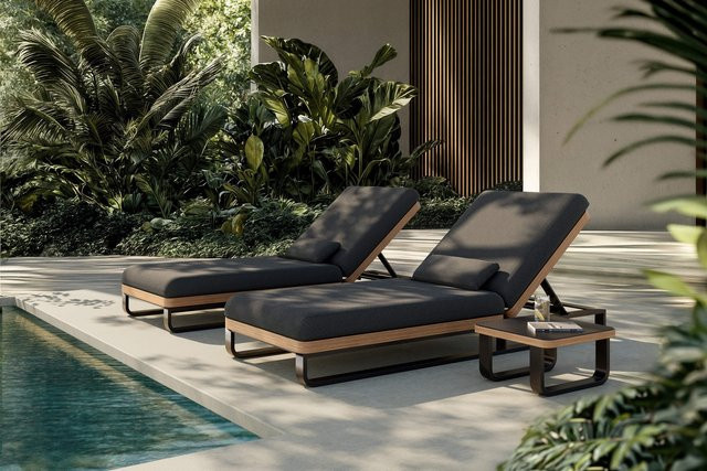 PLOSS Solera Gartenliegen 2er Set in Anthrazit und Schwarz mit Beistelltisch, verstellbare Rückenlehne, Aluminium und UV-beständigem Polyacryl, Länge: 200 cm, Breite: 72 cm - Bild 1