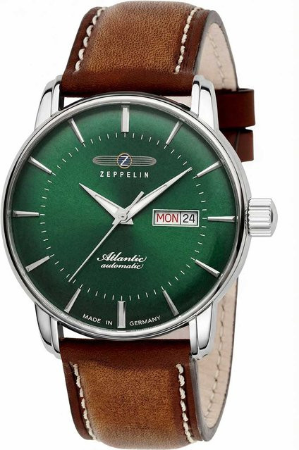 Zeppelin Herrenuhr Atlantic, Automatik, Edelstahl, Leder, 40 mm, Grün, 5 ATM - Bild 1